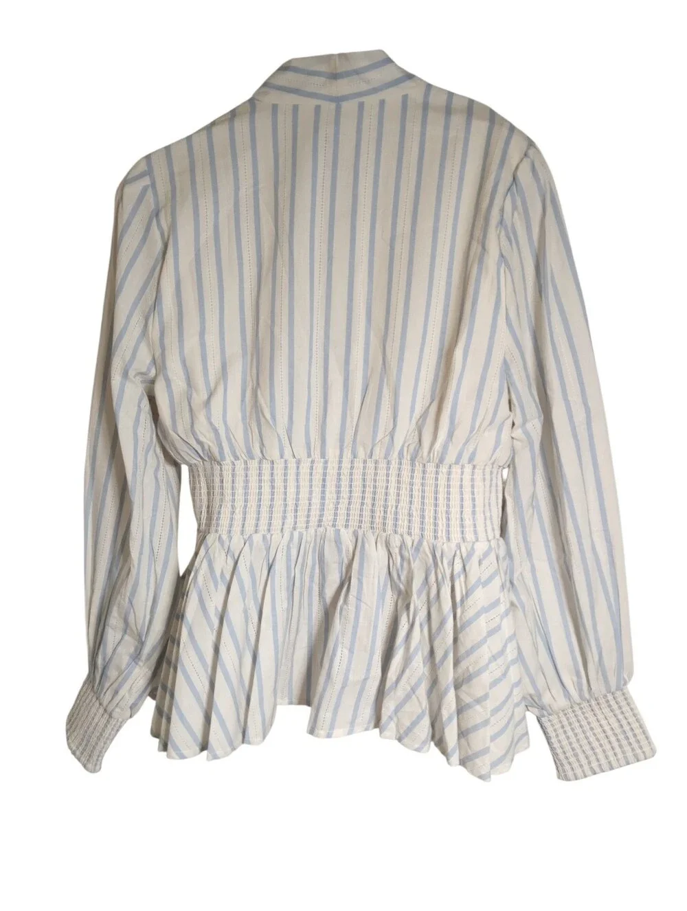 Anthropologie The Tommie Striped Zip Front Peplum Blouse Coastal Cottagecore L